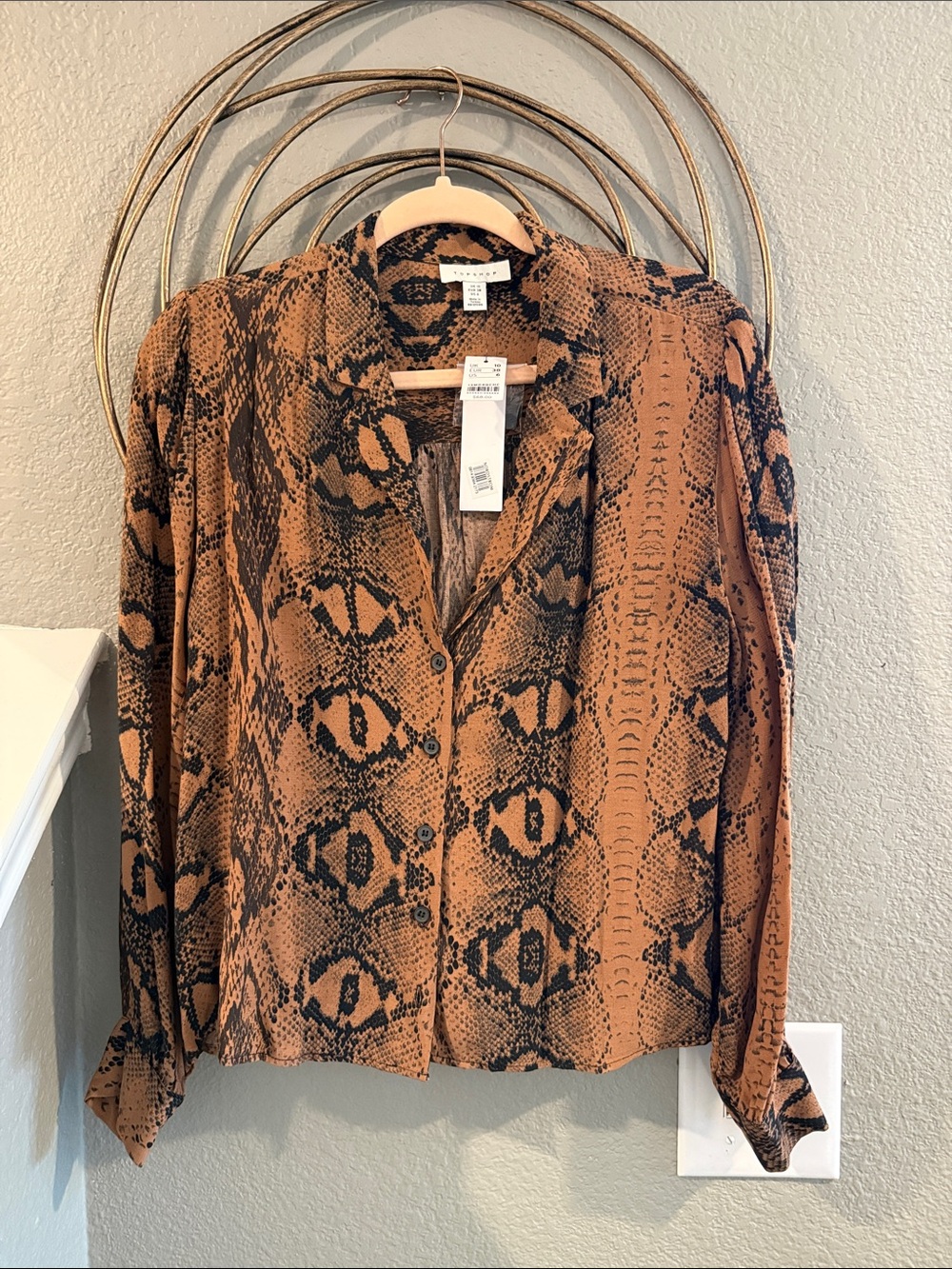 Topshop Black and Brown Snake-Print Button Down Shirt